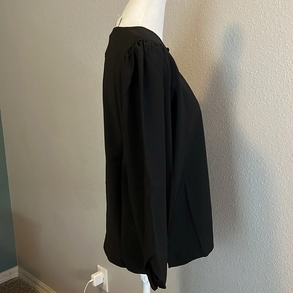 JCrew Puff Sleeve Satin Back Crepe Blouse Black Size Small Petite NWT